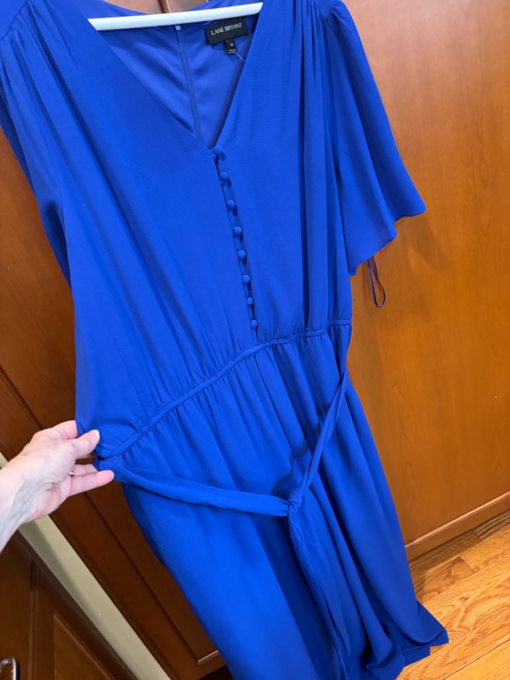 Lane Bryant Cobalt Blue Button-Front Midi Jumpsuit